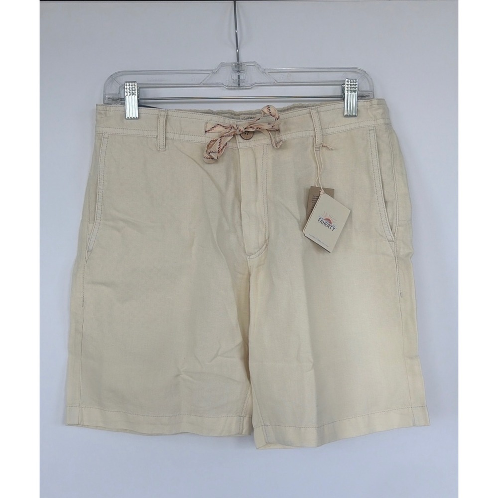 Faherty Mens Resort Style Preppy All Day Linen‎ Beach Short Cream Sand New